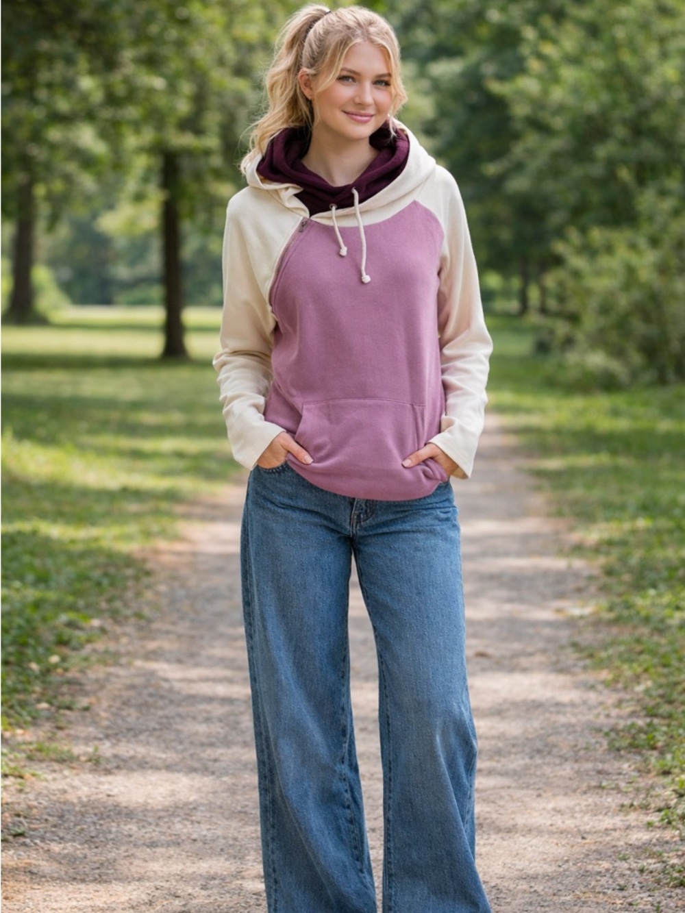 Vanilla Bay Double Hoodie Womens Sweatshirt NEW NWOT Cream, Pink, Wine L 10 12